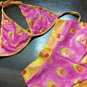 Pink and orange triangle boyshort bikini set